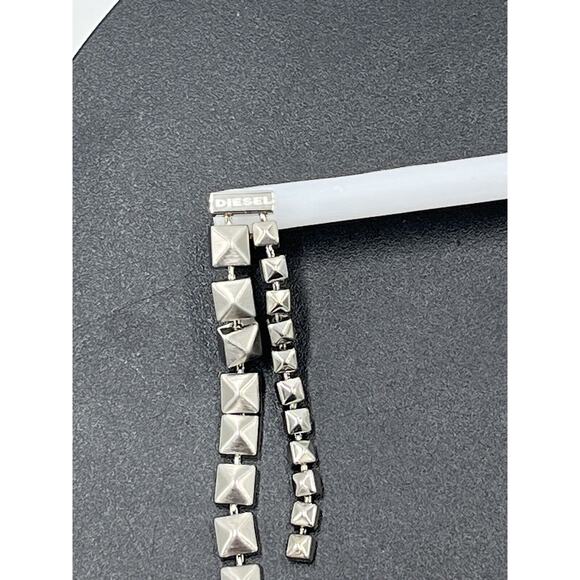 Diesel Designer Signed Stainless Steel Long Square Studded Dangle Earrings - Picture 9 of 15